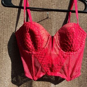 Victoria's Secret Lingerie Very Sexy Corset Longline Lace Bra Red 34C NWOT